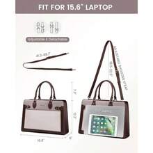 Laptop Bag Women 15.6 Inch Work Tote, Business Computer Briefcase, Waterproof PU Leather Tote Bag Teacher, Office Shoulder Tote Purse - 15,6 inch + Cà phê - Tím nhạt - Trắng hồng - Xem 4
