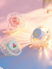 1 pieza Chupete de fruta lindo, chupete plano para bebé, silicona líquida con tapa antipolvo, adorable diseño de sandía y plátano - Multicolor - Ver 3