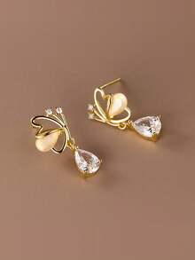 BALMORA 2 PCS S925 Sterling Silver Sweet Elegant Hollow Butterfly Water Droplet Zirconia Pendant Earrings For Women Valentine Day Gifts Daily Party Accessories