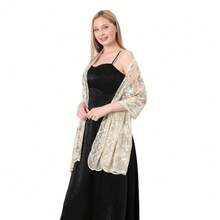 Shawls And Wraps For Evening Dresses,Women Formal 1920s Sequin Flower Sheer Shawls And Wraps For Wedding-{"Color_name":"Beige"} - 米色 - 查看 6