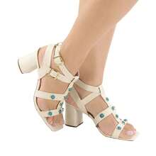 Sandália Feminina Casual Salto Baixo Bloco Confortável Dia a Dia Moda Verão tachas 1617