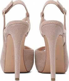 Women's Platform Heel Pumps Slingback Peep Toe High Heel Sandals 5 Inches Stiletto Heel Party Dress Shoeshalloween - 絨面米色 - 查看 11