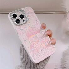 Palace Fantasy Castle Crystal Sticker Laser Phone Case Suitable For Apple 15/14/13/12/11 Series - 粉紅色 - 查看 3