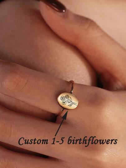1pc Custom Birthday Flower Ring,Rounded Edge Wrap Ring,Custom Engraved Open Style Ring For Stacking,Personalized Gift For Mom,Bridesmaid Gifts ,Gifts For Mom,Birth Flower Ring, Floral Signet Ring,Flower Jewelry,Summer Jewelry,Personalized Carving 1-5 Flower Bouquet Rings, Christmas, Halloween Gifts