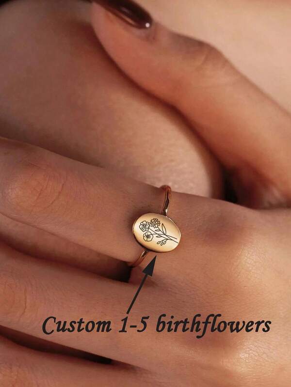 1pc Custom Birthday Flower Ring,Rounded Edge Wrap Ring,Custom Engraved Open Style Ring For Stacking,Personalized Gift For Mom,Bridesmaid Gifts ,Gifts For Mom,Birth Flower Ring, Floral Signet Ring,Flower Jewelry,Summer Jewelry,Personalized Carving 1-5 Flower Bouquet Rings, Christmas, Halloween Gifts