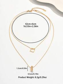 1pc Double Layer Pendant Necklace With Square And Cylindrical Pendants, Simple Design Exudes Elegance And Sophistication, Adds Graceful Lines To The Neck - Double-layer Pendant - View 6