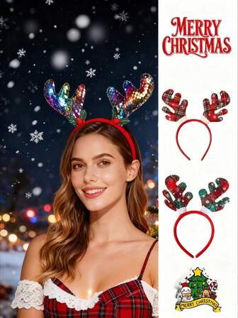 1pc Women Cute Deer Antler Headband, Polyester Christmas Party Hair Accessories Hair Hoop ,Christmas Decorations Home Holiday Essential,Women's Hair Accessories | Lady Hairband | Christmas Hair Accessory | Christmas Hair Band