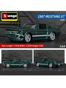 Burago 1:64 Escala Modelo de Coche de Aleación Fundida, Réplica Oficial con Licencia de Mercedes-Benz, , Cadillac, Chevrolet, Juguetes Coleccionables de Coches de Carreras, Regalo de Cumpleaños para Hombres - FORD MUSTANG GT de 1967 - Ver 3