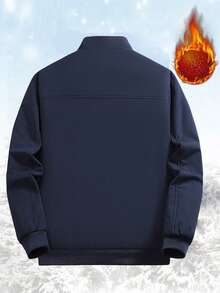 Men's Thermal Lined Stand Collar Thick Casual Jacket, Outdoor Wear,Winter - Blue - View 2