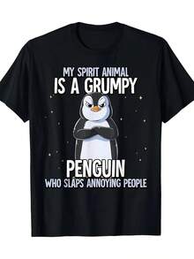 Camiseta gráfica de pingüino divertida para hombres - Camiseta con la frase "Mi animal espiritual es un pingüino gruñón" - Camiseta ligera de verano para uso diario y formal - Top casual de cuello redondo para hombres - Idea de regalo divertida para amantes de los animales, regalos de pingüino, ropa humorística, diseño juguetón, ajuste cómodo, ropa llamativa, entusiastas del humor, ropa humorística, diseño peculiar, material transpirable, camiseta estampada, fanáticos del humor, ropa de pingüino para hombres grandes, camiseta de gruñón, camiseta Humeru, disfraz de pingüino de talla grande, hombres - Negro - Ver 7