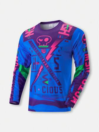 HISERWA 1 Men's Skull Print Mountain Bike Long-Sleeve T-Shirt Ideal For Cycling And Running Quick-Dry Breathable Outdoor Sportswear Suitable For Downhill Cycling, BMX, ATV, Downhill Motocross, DH, Off-Road Motorcycle Mountain Bike Gear Casual Sportswear Moisture-Wicking Shirt