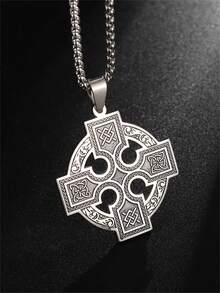 1 Stück Vintage keltischer Knoten Irisches Kreuz Edelstahl Anhänger Halskette, unisex Wikinger Amulett Wicca Knoten Glücksbringer Schmuckgeschenk