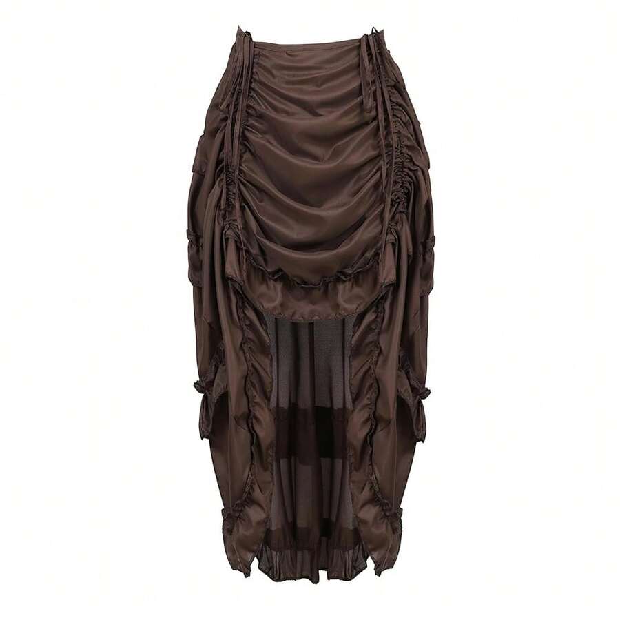 Zhitunemi Women's Steampunk Skirt Ruffle High Low Outfits Gothic Plus Size Pirate Dressing{"Size_name":"X-Large-XX-Large","Color_name":"Coffee"} - Coffee - View 1