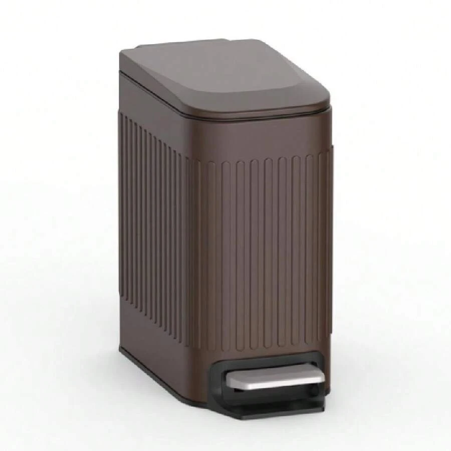 Slim Bathroom Trash Can With Lid Soft Close, 6 Liter/1.6 Gallon Stainless Steel Small Garbage Can With Removable Inner Bucket, Step Pedal, Slim Wastebasket For Toilet, Office, Bedroom, Brown - Chocolate Brown - View 1