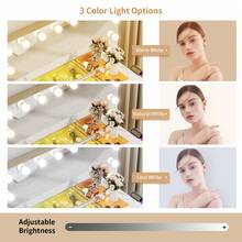 VOWNER 43.3" Fluted Makeup Vanity WIth Large Lighted Mirror, Vanity Table With Glass Top & Power Outlet,  3 Color Light Modes, 9 Drawers For Storage, Bedroom Dresser With Stool For Girls Women, Gifts For Christmas - 查看 3