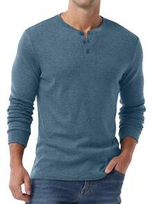 Men's Henley Long Sleeve Casual Classic Button Pullover Tee - Styles - 藍色 - 查看 11