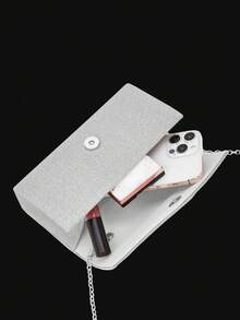 优雅女士水钻晚宴手拿包，闪亮褶皱手提宴会包，V形翻盖信封包，配有闪亮水钻首饰三件套，闪耀钱包，完美适用于派对、婚礼、舞会、晚宴/宴会、婚纱、正式场合、舞会礼服、生日礼服 - 銀色 - 查看 9