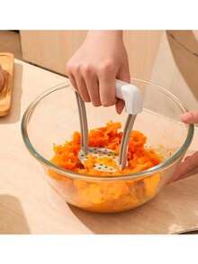 Prensador de papas y verduras de acero inoxidable mango ergonómico triturador alimentos utensilio cocina resistente fácil usar limpieza sencilla compatible lavavajillas calidad profesional - Blanco - Ver 3