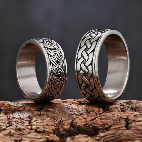 1 pezzo Anello a fascia con croce cava in acciaio inossidabile e nodo infinito irlandese retrò e impermeabile, per uomo e donna