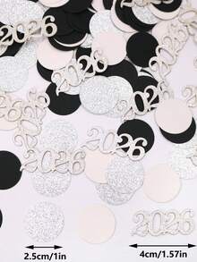 120pcs Shiny Silver & Black Scattered Polka Dot And 2026 Confetti Table Decorations, Suitable For 2026 Wedding, Anniversary, Graduation, Retirement Celebration, Christmas, New Year, Winter Dining Table, Room, Gifts, Throwing Decor - Black Silver - View 3