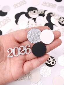 120pcs Shiny Silver & Black Scattered Polka Dot And 2026 Confetti Table Decorations, Suitable For 2026 Wedding, Anniversary, Graduation, Retirement Celebration, Christmas, New Year, Winter Dining Table, Room, Gifts, Throwing Decor - Black Silver - View 1