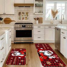 2pcs/3pcs, Christmas Home Kitchen Mat Set - Santa Claus And Christmas Gift Box Pattern Kitchen Decoration, Flannel Carpet, Suitable For Sink, Bedroom, Living Room, Dining Area