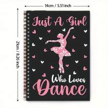 1pc Elegant Ballet Notebook - Spiral Bound Ballet Dancer & Heart Floral Pattern, Black & Pink Dance Journal - Compatible With Pen/Pencil - Ballet Dancer, Teacher, Student Gift - Choreography Practice Planner - Ballet Lover Gift, Choreography Handbook, Whimsical Design, Spiral Bound, High Quality Paper