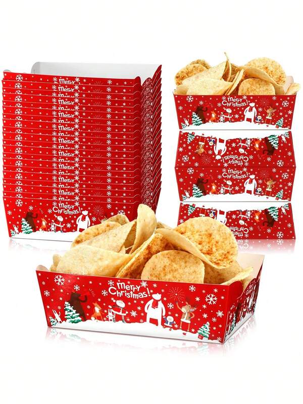 20 pezzi Vassoi per spuntino natalizi, articoli per feste di Natale, vassoi per spuntino per serate cinematografiche, 20 pezzi di vassoi di carta per alimenti, Babbo Natale, renne, albero di Natale per decorazioni natalizie - Vassoi per contenere patatine, popcorn e spuntino, per intrattenimento natalizio, articoli per feste e decorazioni natalizie per la cucina di casa