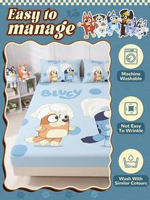 Bluey卡通数码印花床单，Bluey床上用品，床垫保护套，床罩，床笠，舒适家纺，冷色调床单，透气防起球床垫保护套，柔软亲肤 - 藍色 - 查看 7