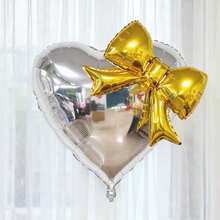 32 英寸心形和蝴蝶结铝箔气球，粉色、红色、银色心形带蝴蝶结铝箔气球，适用于情人节装饰、周年纪念装饰、生日装饰、房间背景、婚礼、圣诞节、订婚、摄影道具 - 彩色 - 查看 11