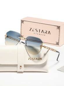 1 Pair Women's Metal Aviator Rimless Round Mirrored Fashion Glasses, Sophisticated Minimalist Design, Comfortable & Fashionable, Suitable For Early Autumn Outings, Picnics, Camping, Comes With Elegant Packaging