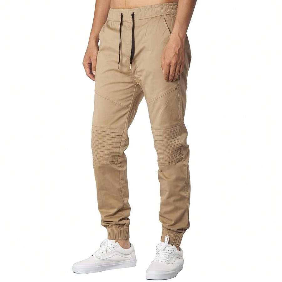 ITALYMORN Khaki Chino Joggers For Men Cotton Casual Twill Biker Jogger Pants With Pockets{"Size_name":"Large","Color_name":"Khaki"} - 卡其色 - 查看 1