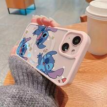 Miniso Disney Three Adorable Stitch Phone Case, Compatible With IPhone 17 Pro Max17 Pro/17 Air/17/16/15/14/13/12/11/XS, Anti-Drop Protective Magnetic Cover, Multiple Colors Available, Transparent Design - 粉紅色 - 查看 1