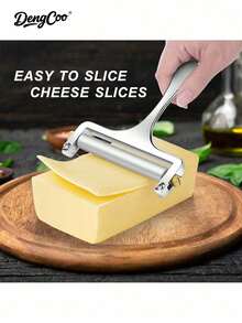 Dengcoo 1pc Cheese Slicer Stainless Steel Wire Cheese Cutter Slicer For Mozzarella, Cheddar, Gouda, And More Block Cheese - Heavy Duty Slicer With 3 Extra Replacement Cutting Wire Adjustable Thickness - Cheese Slicer - View 4
