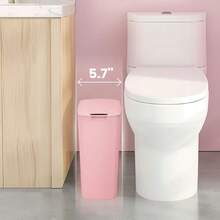 Automatic Motion Sensor Bathroom Trash Can With Lid, 2.6 Gallon Touchless Trash Bin, Smart Plastic Slim Garbage Can Small Wastebasket For Toilet, Office, Rv, Bedroom, Living Room, Pink,23170694 - Màu Hồng Tươi - Xem 2