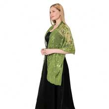 Shawls And Wraps For Evening Dresses,Women Formal 1920s Sequin Flower Sheer Shawls And Wraps For Wedding-{"Color_name":"Green"} - 綠色 - 查看 7