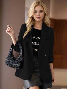Casual Black Blazer Jacket For Women, Stylish Design, 2025 Spring/Autumn New Arrival, High-End Fashion Loose Suit Coat - Black - View 6