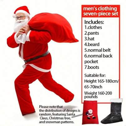 7pcs Santa Claus Costumes Adult Christmas Costumes Men's And Women's Christmas Costumes Santa Claus Play Christmas Halloween Costumes