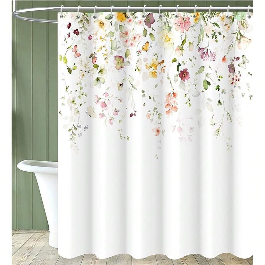 Spring Flower Shower Curtain, Floral Plant Machine Washable Waterproof Fabric Stall Size For Bathroom Bathtub Decor With Hooks 60Wx72H{"Color_name":"Colorful","Size_name":"60\"Wx72\"L(Packof1)"} - Nhiều màu3 - Xem 1