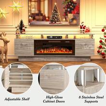 [2 Packages Shipping]70"Fireplace TV Stand With 36" Electric Fireplace,  Stainless Steel Pipe,Modern 70 Inch 2 Tier TV Console Stand For TVs Up To 80", LED Light Entertainment Center With Storage Cabinets - Xem 3