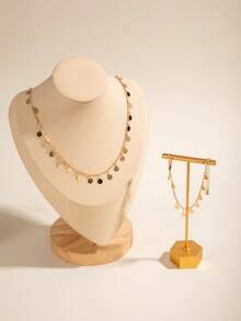 Set handgefertigtes minimalistisches Halsketten- und Armbandset aus Gold-Kupfer-Legierung mit Strasssteinen, geeignet für Alltag, Freizeit, Party, Geschenk (handgefertigte Kettenlänge individuell anpassbar) - 28955-G - Übersicht 4