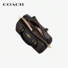 COACH Rowan18 Classic Signature PVC Canvas & Leather Zip Top Satchel Handbag, Small, Brown/Black