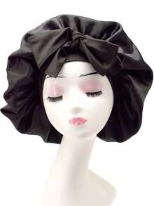 1 件奢华缎面丝绸睡帽，可调节蝴蝶结领带，褶边舒适贴合，适合男女夜间护发，柔软奢华饰面，适合女性和男性。