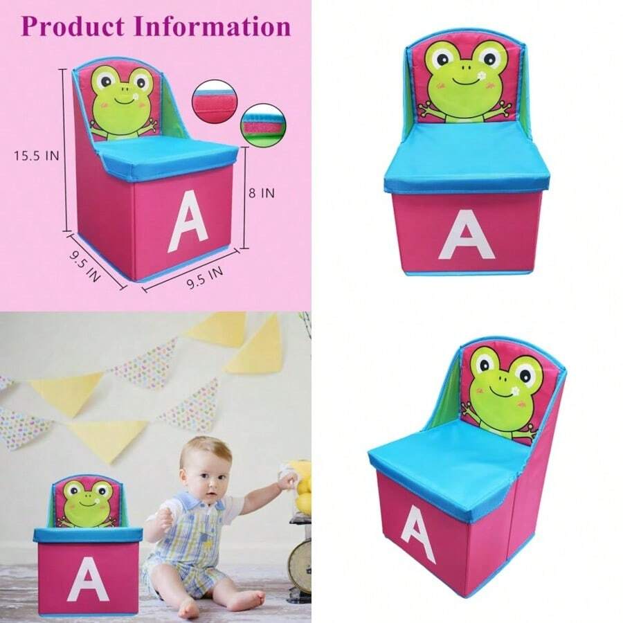 Toys Storage Box Chest Stool 2 In 1 MultiFunction Folding Storage Chair Cartoon Shoe Changing Stool Oxford Cloth Backed Armchair Boxes For Boys Girls Playroom 15.5x9.5x9.5inch