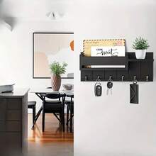 Rustic Wall-Mounted Key Holder With Mail Organizer – Farmhouse Style Entryway Storage | Space-Saving Key Rack & File Tray  For Hallway, Kitchen, Living Room, Key Holder For Keys In Entrance Hall, Key Ring - màu đen - Xem 5