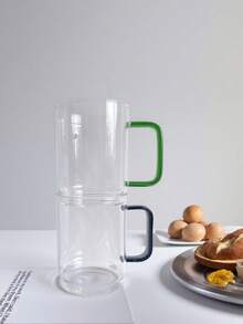 1pc Stackable Glass Mug,Coffee Cups,Glass Coffee Mugs With Handle,Clear Drinking Glasses,Reusable Glass Cups,Glassware,Premium Glass Tea Cup - For Americano, Latte,Cappuccino,Espresso,Tea,Chocolate,Juice,Water,Hot/Cold Beverages, Graduation Gift For Valentine's Day Mother's Day Easter Halloween Christmas