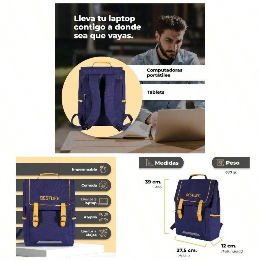 Mochila de Viaje Mochilas Escolares para Nias y Nios - Ergonomicas Mochilas para Mujer y Mochilas para Hombre - con Bolsillos para Botellas Mochila de Impermeable Mochila Escolar - Cuadernos - Azul-Amarilla - Ver 1