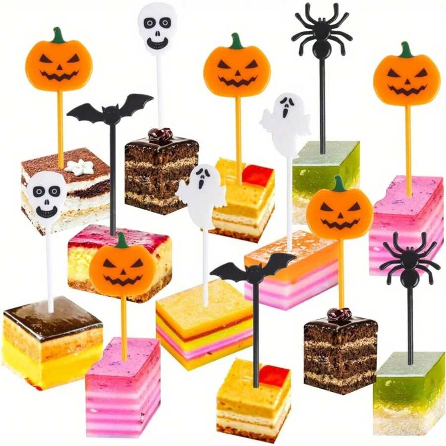 20 piezas de selección de comida de Halloween, tenedor de fruta, cuchillo para galletas, accesorios de almuerzo de plástico de grado alimenticio - 20 piezas - color aleatorio - Ver 1