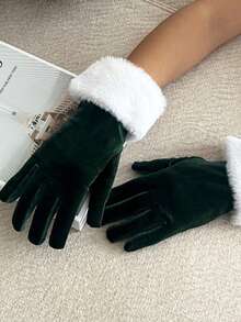 1 Pair Women's Christmas Party Etiquette Performance Short Velvet & Faux Fur Trim Gloves, Warm Hand Decor Cosplay - Multicolor - View 5