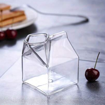 1 pièce Boîte à lait en verre carré créative. Tasse résistante à haute température pour le petit-déjeuner, en verre borosilicaté haute résistance, compatible micro-ondes, pour yaourt